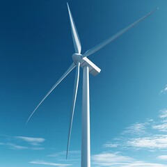 close-up of wind turbine against deep blue sky, precision design, high realism