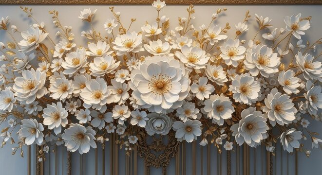 Elegant White and Gold Floral Arrangement Exquisite Craftsmanship Timeless Beauty Sophistication