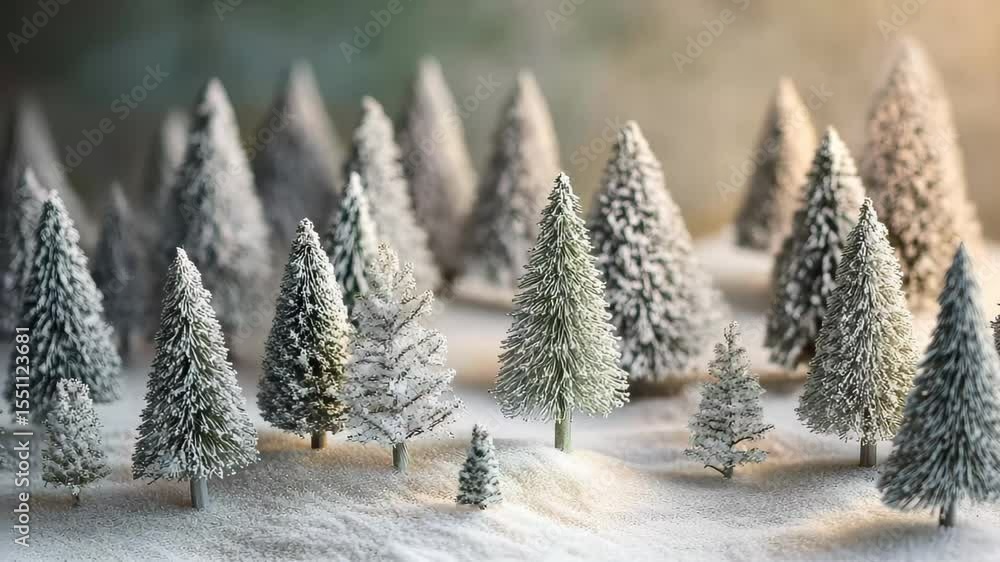 Poster artificial winter landscape with fir trees creating a serene snowy environment, artificial winter la