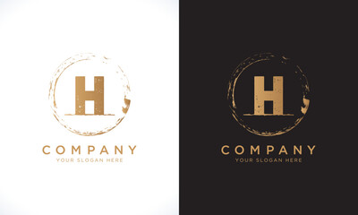 H Letter Logo With Grunge Round Shape. Modern Unique Creative H Logo Design Vector Template. Elegant Identity Design In  Gold Color.