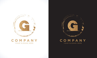 G Letter Logo With Grunge Round Shape. Modern Unique Creative G Logo Design Vector Template. Elegant Identity Design In  Gold Color.