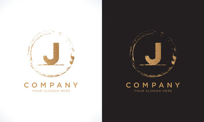 J Letter Logo With Grunge Round Shape. Modern Unique Creative J Logo Design Vector Template. Elegant Identity Design In  Gold Color.