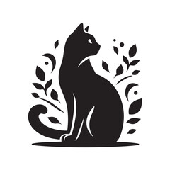 cat sitting vector silhouette clip art logo design illustration. cat set collections.