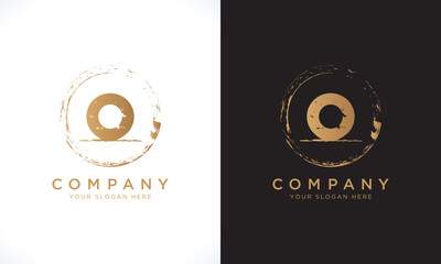 O Letter Logo With Grunge Round Shape. Modern Unique Creative O Logo Design Vector Template. Elegant Identity Design In  Gold Color.