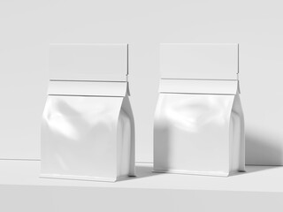 White Blank Standup Zip Pouch Mockup 3D Rendering for Coffee Bag Packaging