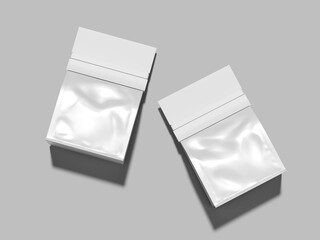 White Blank Standup Zip Pouch Coffee Bag Mockup 3D Rendering on Gray Background in Flat Lay Shot