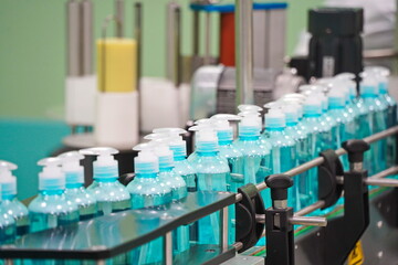 Liquid cosmetics on the production line.
