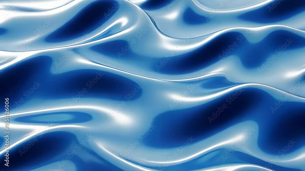Poster fluid motion captured in blue wavy abstract surface reflecting light and creating depth, blue wavy s