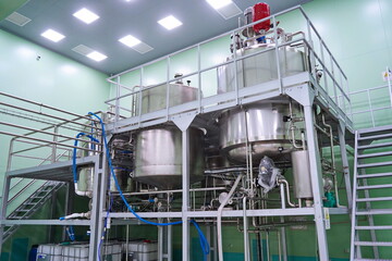 An automated line for the production of liquid cosmetic products.