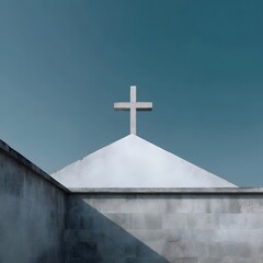 Minimalist cross on a white church wall