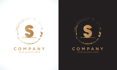 S Letter Logo With Grunge Round Shape. Modern Unique Creative S Logo Design Vector Template. Elegant Identity Design In  Gold Color.