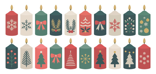 Set of Christmas Candles with Festive Designs