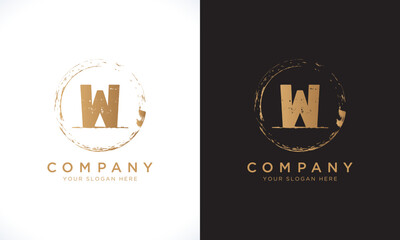 W Letter Logo With Grunge Round Shape. Modern Unique Creative W Logo Design Vector Template. Elegant Identity Design In  Gold Color.