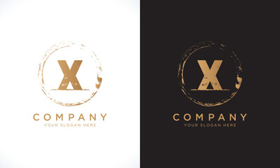 X Letter Logo With Grunge Round Shape. Modern Unique Creative X Logo Design Vector Template. Elegant Identity Design In  Gold Color.