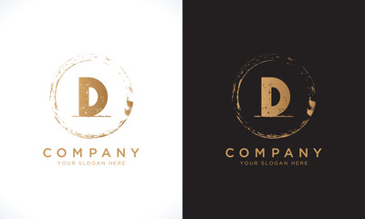 D Letter Logo With Grunge Round Shape. Modern Unique Creative D Logo Design Vector Template. Elegant Identity Design In  Gold Color.