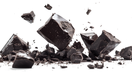 A pile of chocolate crumbs on a white background