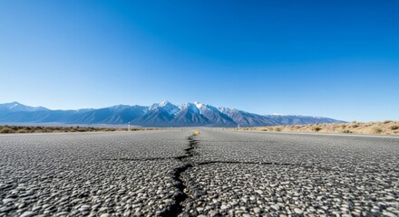 Mountain Road Extends into a Clear Blue Sky
