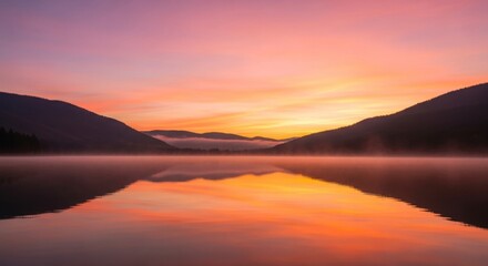 Serene Sunrise over Misty Mountain Lake