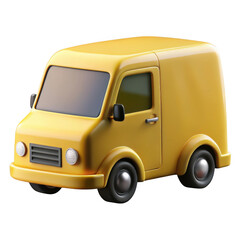 3d cartoon yellow delivery van isolated on transparent background
