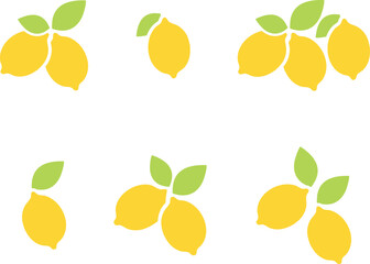 yellow lemon with green leaves on white background 