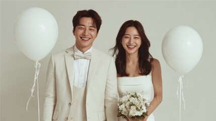 Happy Wedding couple in wedding party,Young joyful bride and groom emotionally dancing,honeymoon and romantic time,valentine,sweet moment,copy space.