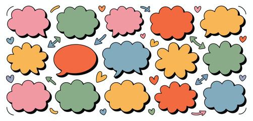 Set of Colorful Cartoon Speech Bubbles and Hearts