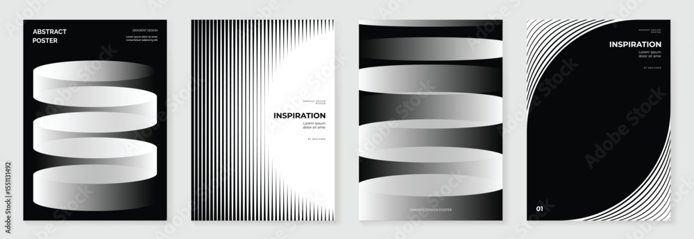 Aufkleber abstract monochrome poster background vector set. modern cover template with black and white perspec