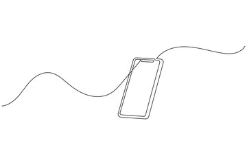 Obraz premium Smart phone continuous one line drawing and minimalist style isolate outline illustration