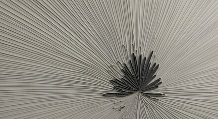Abstract digital art featuring a dark, spiky structure radiating outward against a textured light background with a blurred perspective effect creating a sense of depth and movement
