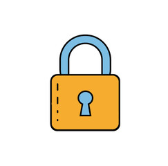 A cartoon vector icon of a closed padlock with an orange body and a light blue shackle, representing security, privacy, or locked access.