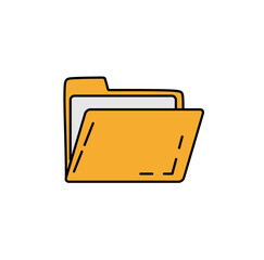 A cartoon vector icon depicting an open, orange-colored file folder with a white interior, commonly representing data organization or documents.