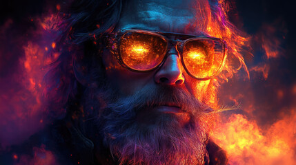 Holographic Pirate Coat Illuminated by Vibrant Neon Lights