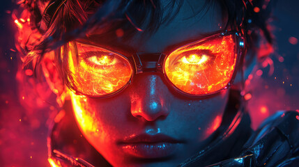 Neon-Eyed Pirate Captain in a Futuristic Fantasy Realm