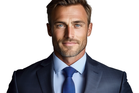 Confident businessman in a tailored suit with a charming smile showcasing professionalism and charisma in a corporate environment