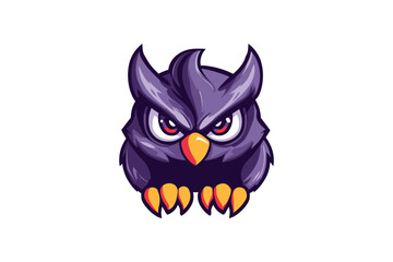 A stylized illustration of a purple owl with an angry expression on white