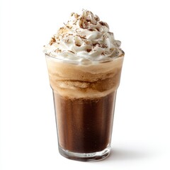 Delicious mocha beverage topped with whipped cream and cocoa powder in a clear glass, perfect for dessert or coffee lovers at cafes and restaurants