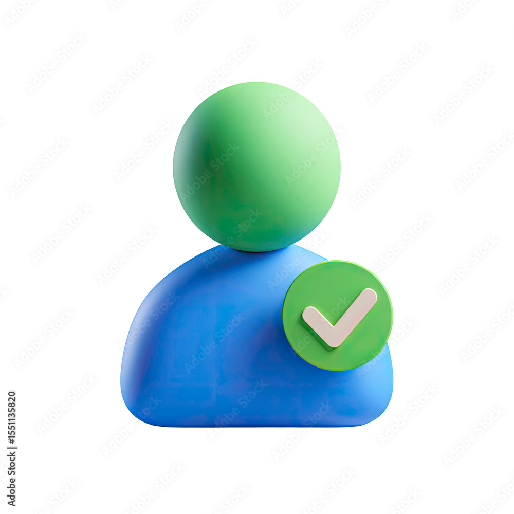 Poster 3d user icon with check mark profile approved on transparent background