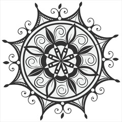 Black and white mandala vector isolated on white. Vector hand drawn circular decorative element.