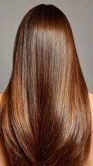 Fototapeta premium Beautiful model girl with Brown hair strand,silky healthy chestnut wavy hair strand,hair wavy ribbon, with smooth,Keratin straightening,Treatment,straight long hair,procedures,Smooth hairstyle.