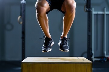 Man Performing Box Jump Exercise in Gym Person