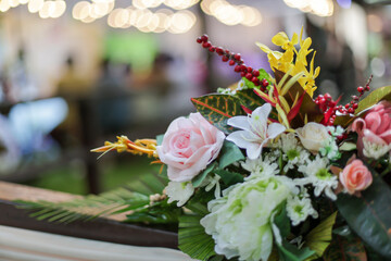 selective focus roses variety of flower bouquets in various colors, used as decorations for events, are beautiful and bright at events, with space for messages