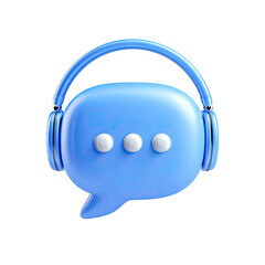 Blue Speech Bubble with Headset for Customer Service on Transparent Background