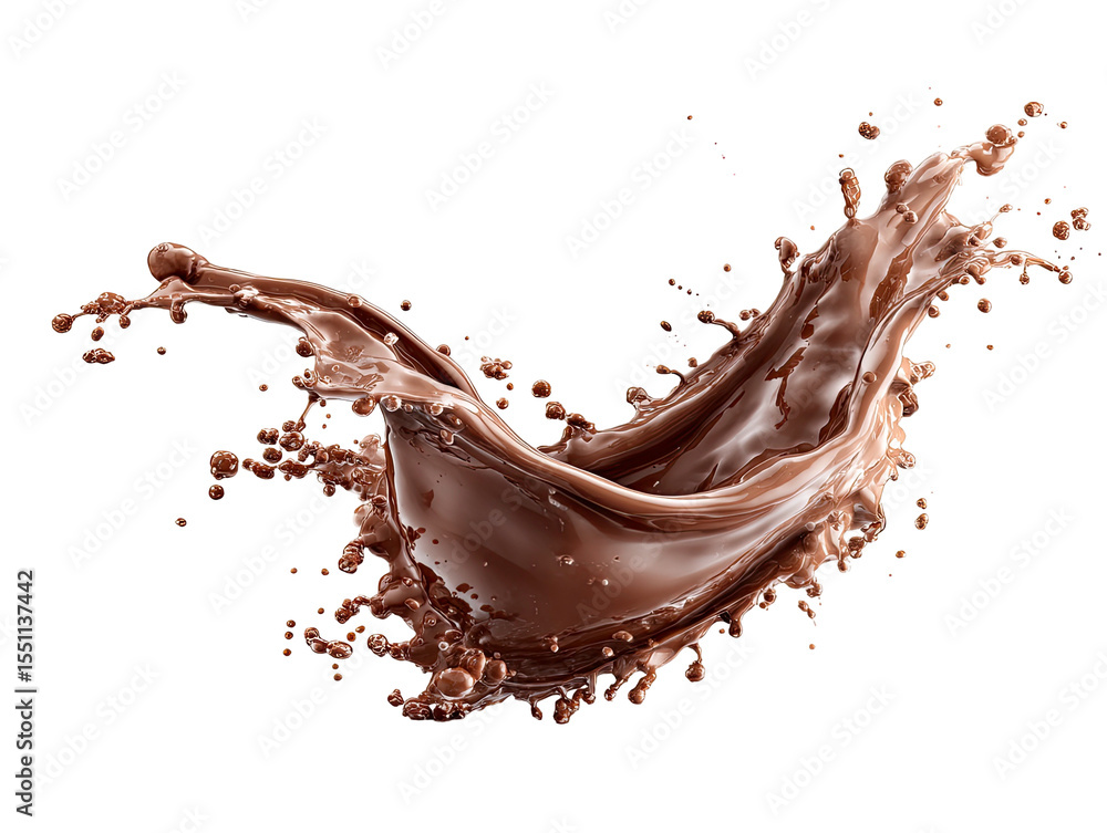 Poster chocolate splash with droplets and smooth texture on transparent background dynamic chocolate smooth