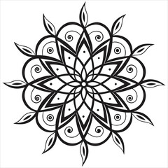 Black and white mandala vector isolated on white. Vector hand drawn circular decorative element.