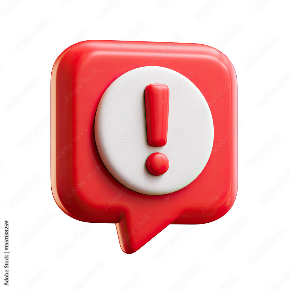 Poster red speech bubble with exclamation point attention sign on transparent background