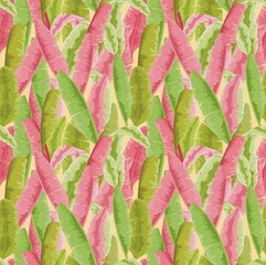 Pink ant green banana leaves
