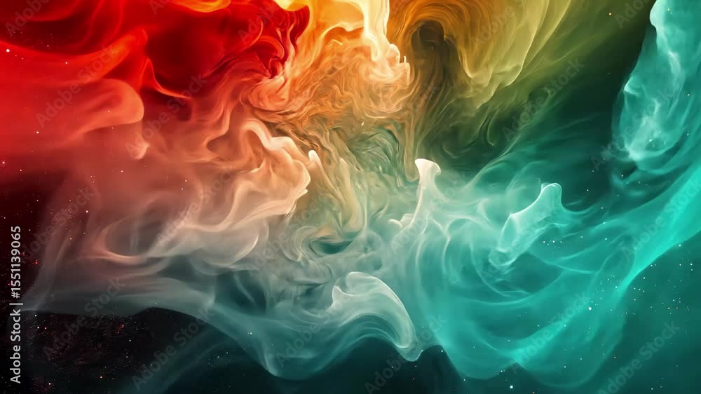 Poster swirling cosmic clouds in vibrant hues of red and blue creating a mesmerizing celestial display, swi