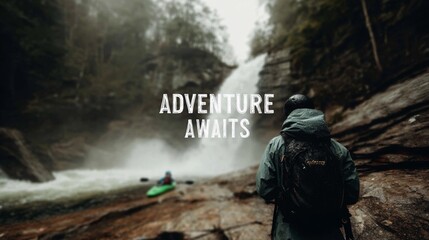 Motivational wall sign stating "Adventure Awaits," created with a minimalist and stylish touch for scenic poster applications.