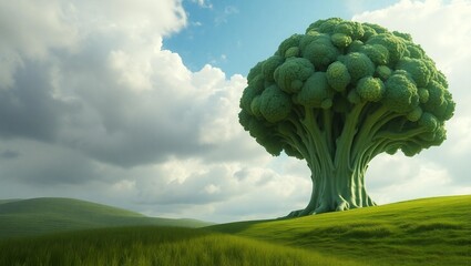 large broccoli that resembles a tree in a green meadow