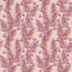 Palm leaves and bird of paradise